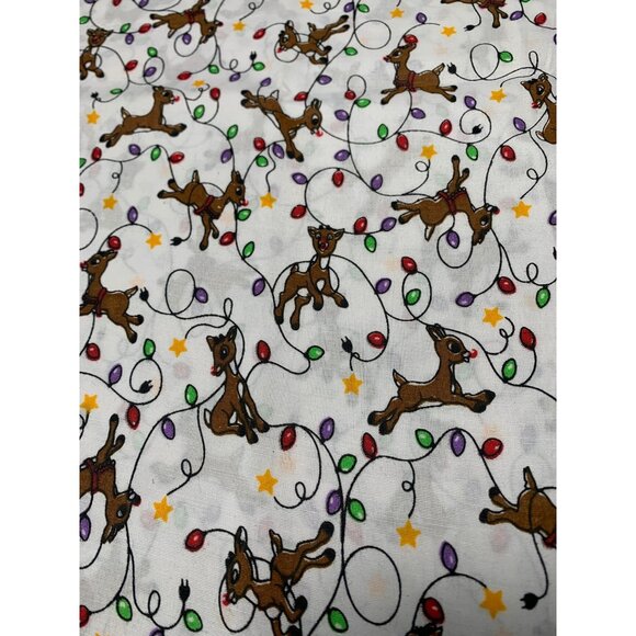 Christmas Reindeer Cotton Fabric 1/2 Yard 44" Wide with Holiday Lights & Stars - Picture 6 of 7